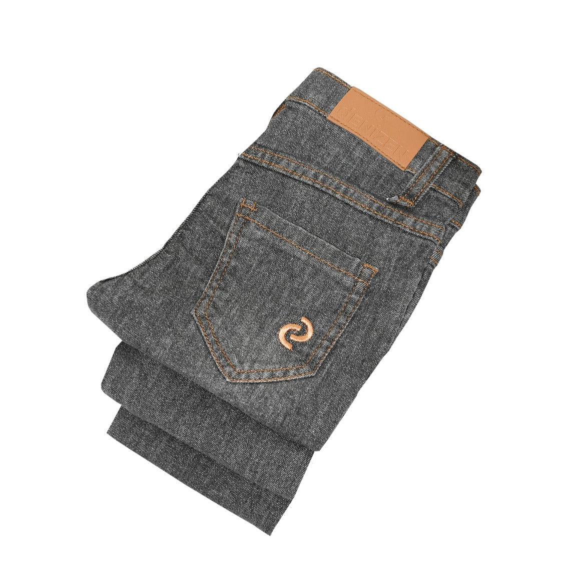 Folded gray jeans with a brand logo on a white background Black Classic Kids Jeans | SHAH ROBE