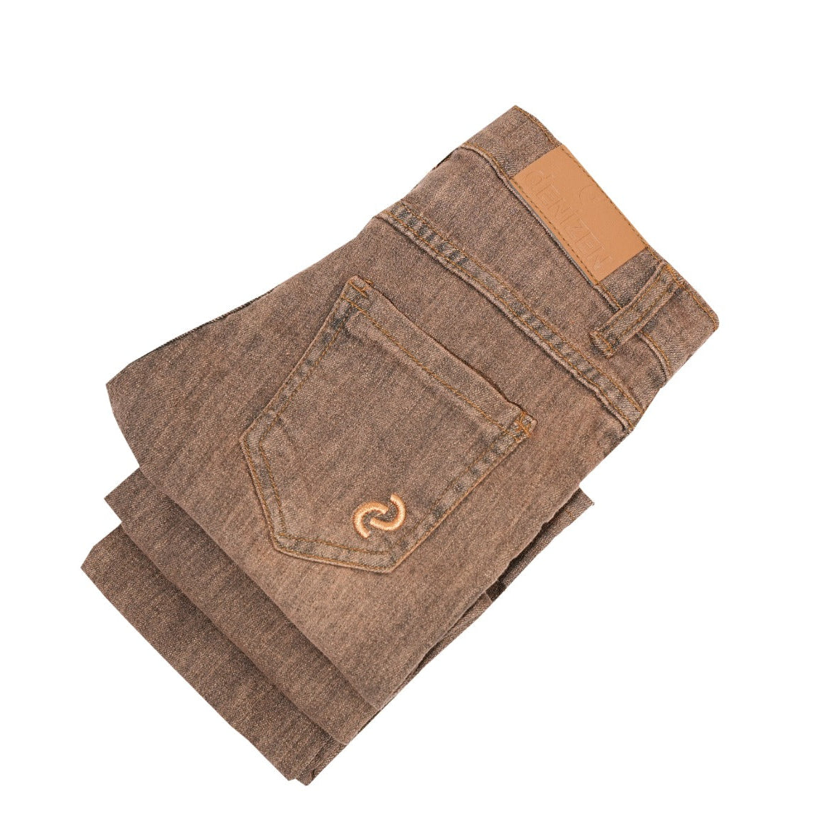 Folded brown jeans on a white background Chocolate Brown Slim Fit Kids Jeans | SHAH ROBE