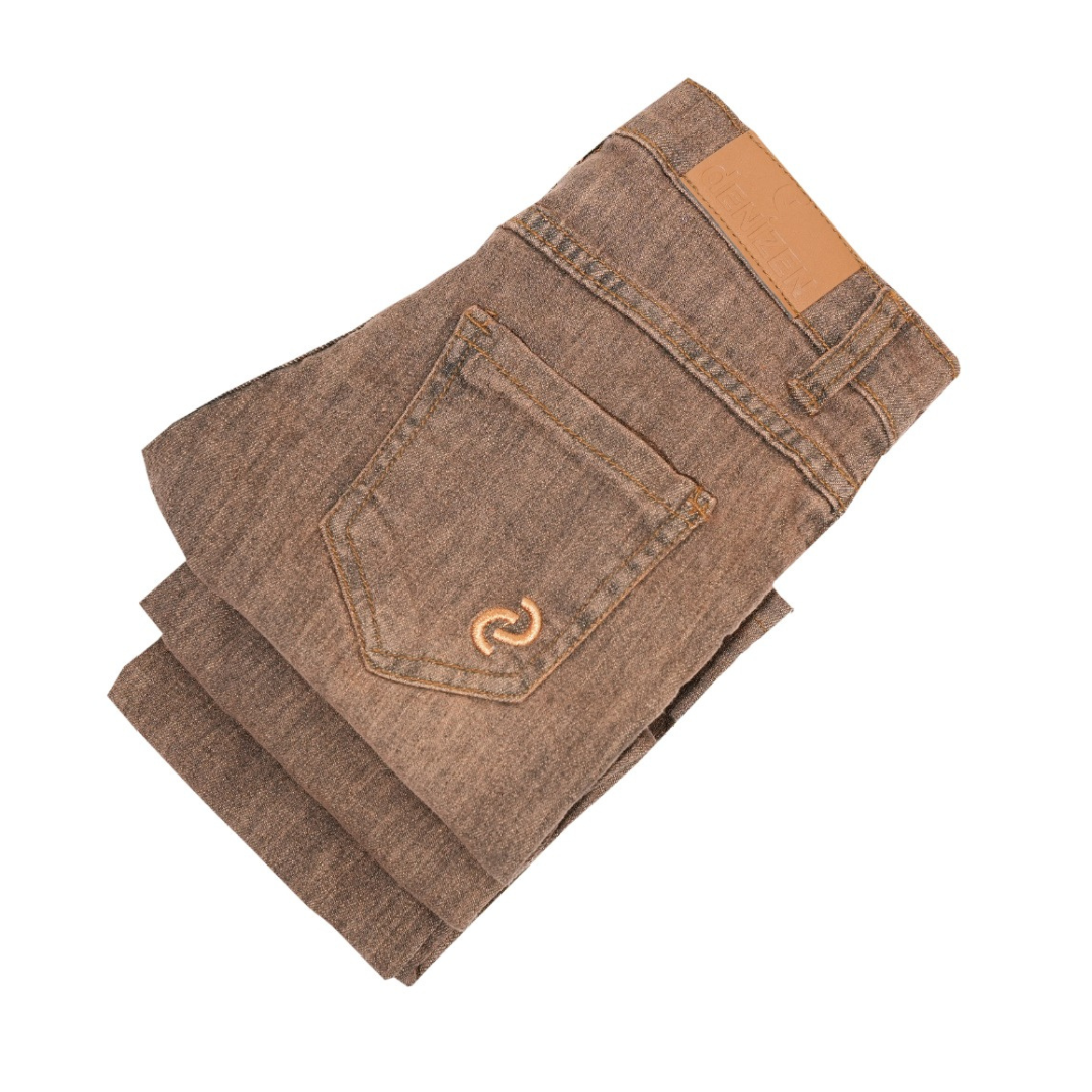 Folded brown jeans on a white background Chocolate Brown Slim Fit Kids Jeans | SHAH ROBE