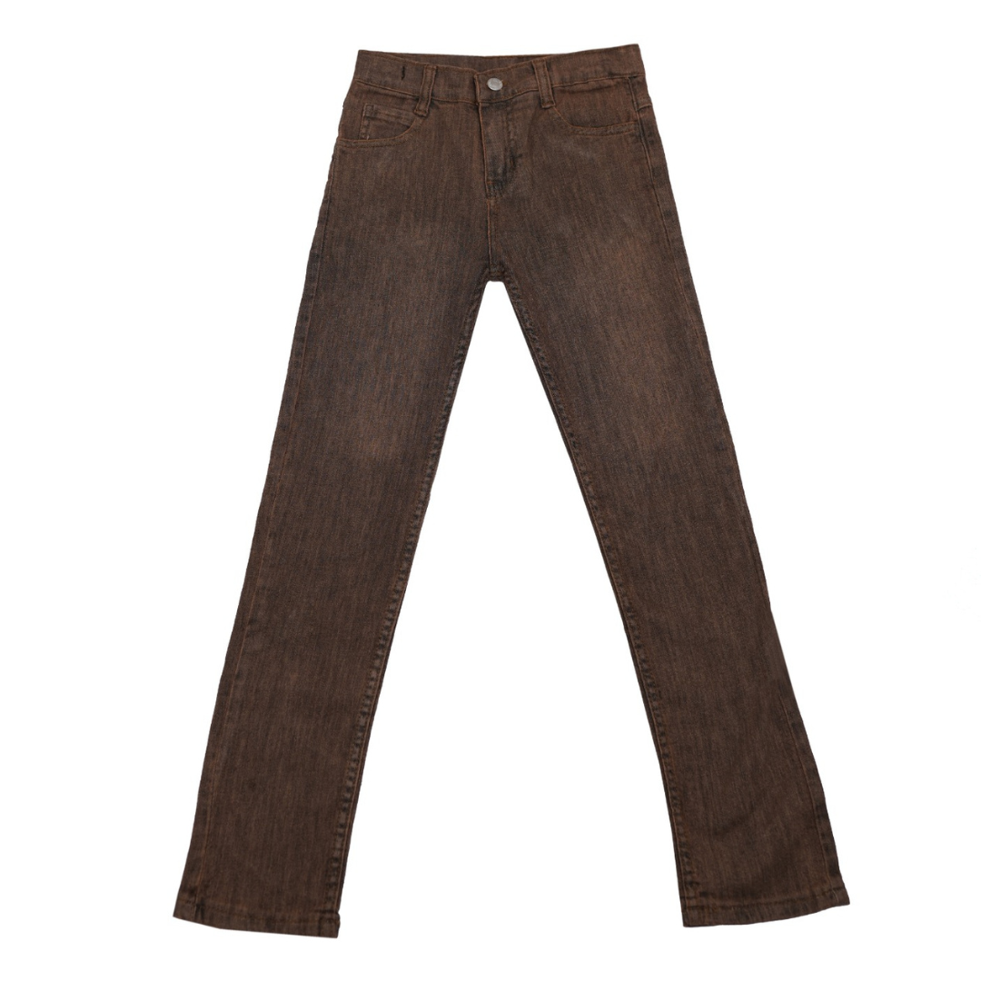 Brown jeans on a white background Chocolate Brown Slim Fit Kids Jeans | SHAH ROBE
