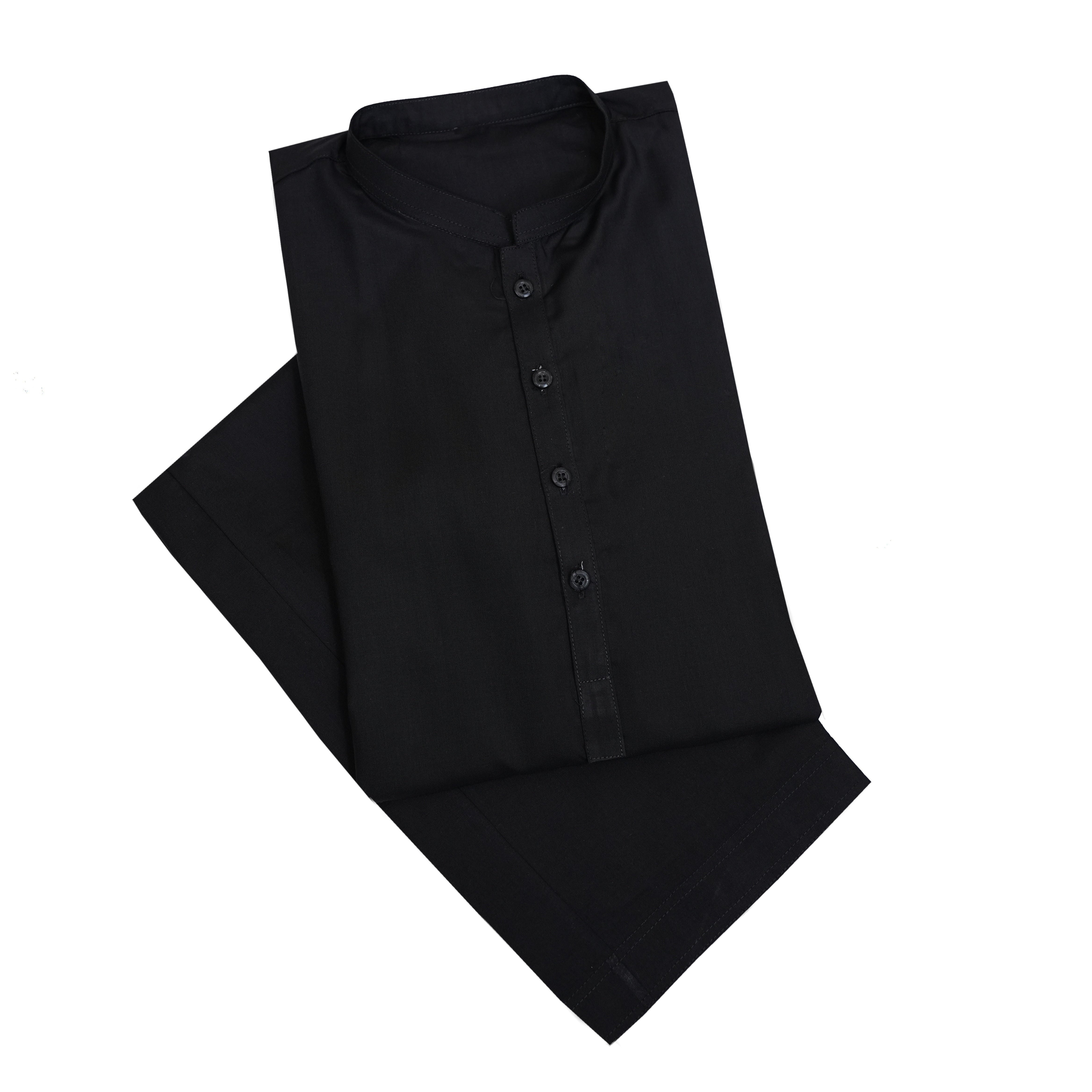 Folded black shirt on a white background Jet Black Italian Boski Kurta for Kids | SHAH ROBE