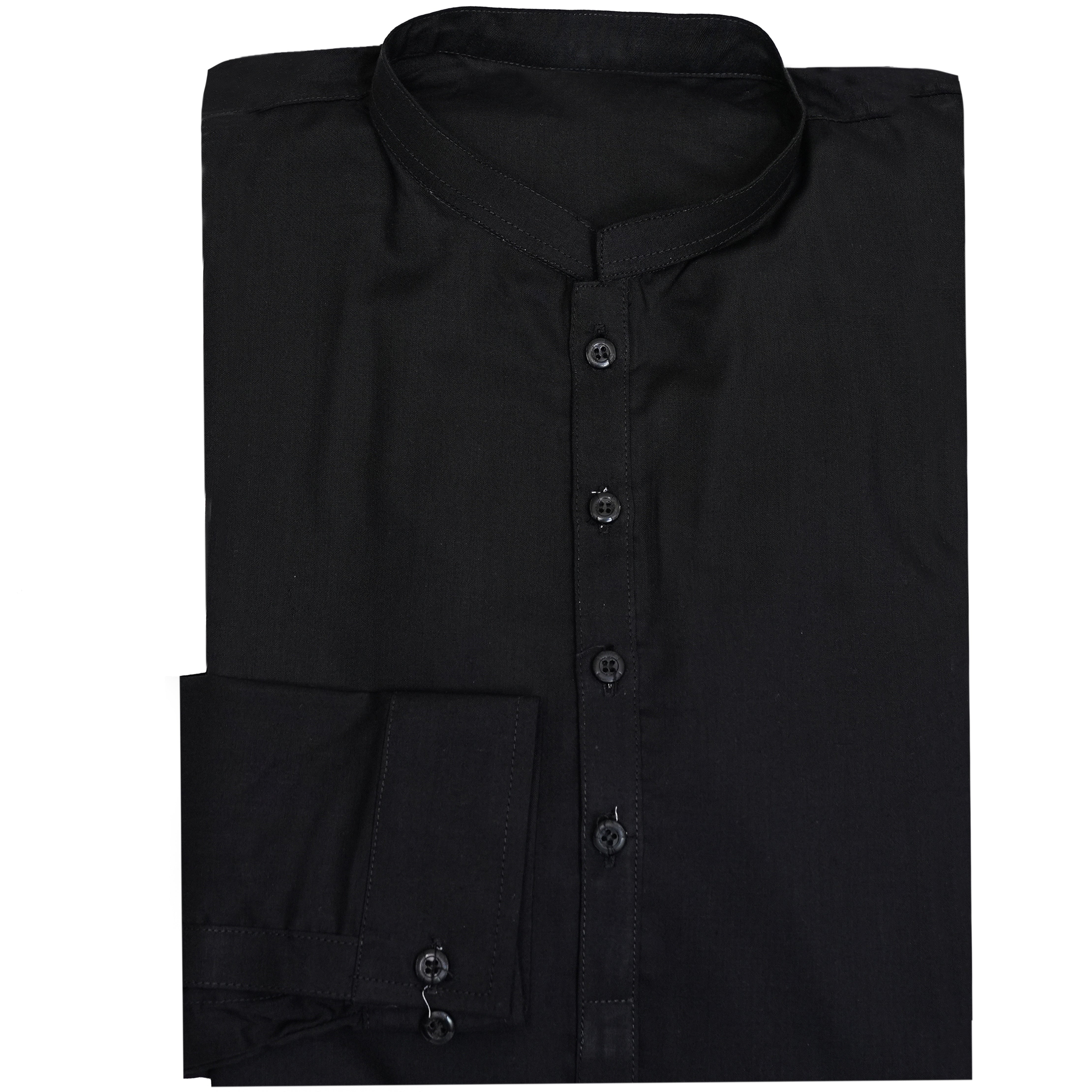 Folded black shirt on a white background Jet Black Italian Boski Kurta for Kids | SHAH ROBE