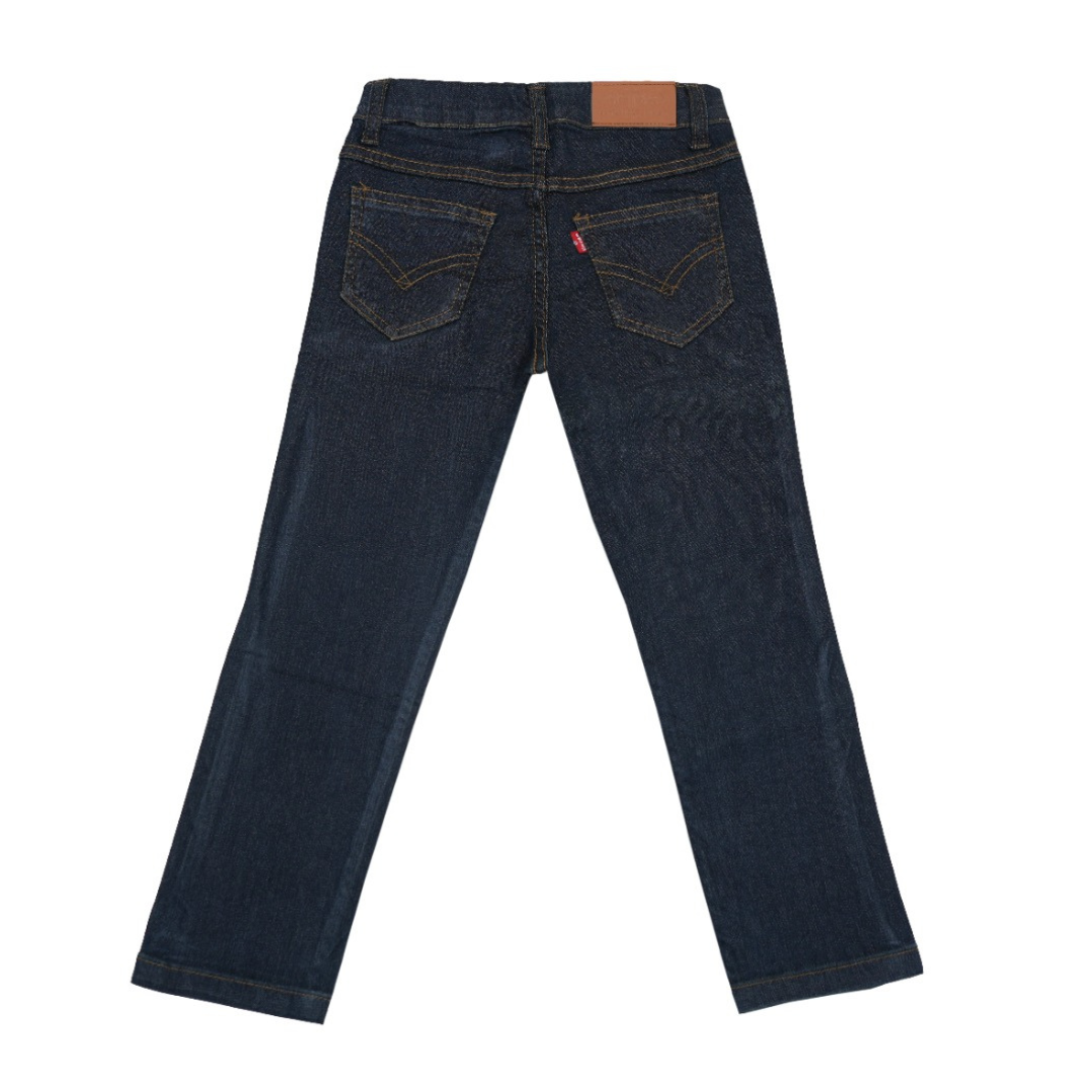 Back view of dark blue jeans on a white background Jet Black Slim Fit Jeans for Kids | SHAH ROBE