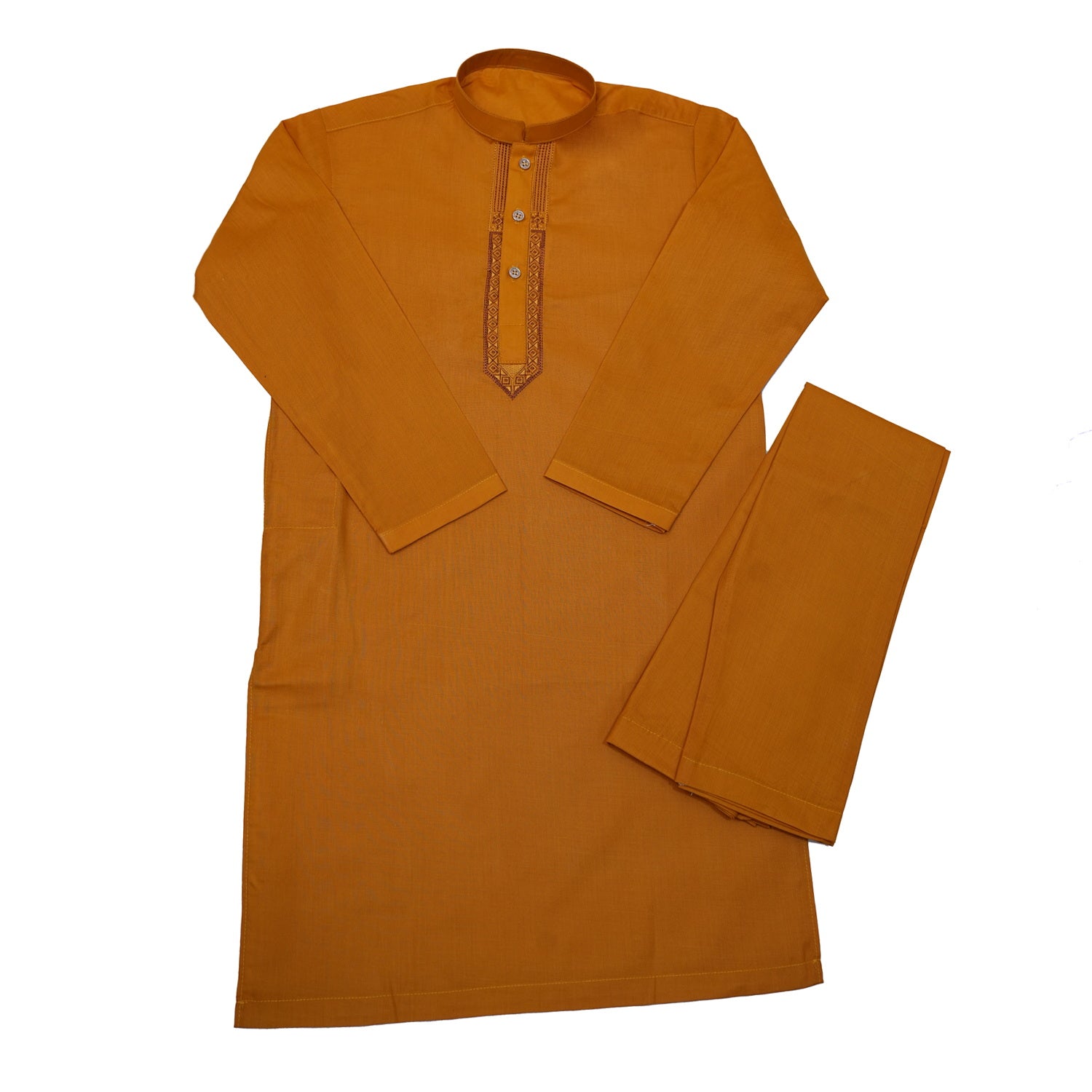 Orange kurta with matching pants on a white background  Mustard_ Brown_ Cotton_Kurta_for_Kids_SHAH_ROBE