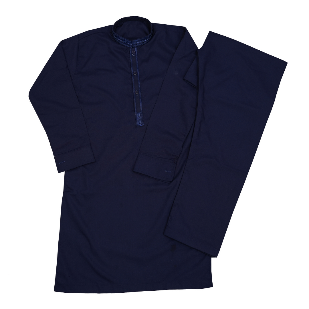 Navy blue pajama set on a white background Navy Blue Italian Boski Kurta for Kids | SHAH ROBE