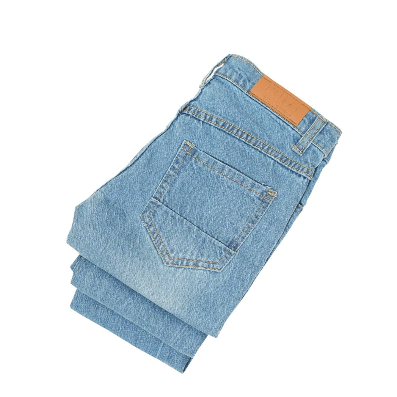 Stack of light blue jeans on a white background Royal Blue Stretchable Kids Jeans | SHAH ROBE